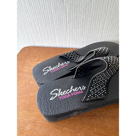 Skechers Women Slip On Thong Wedge Sandals Black  Sz 10 sku 2775 - Picture 7 of 12